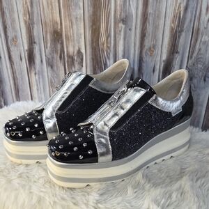 Marco Moreo Black and Silver Platform Shoes Size 38